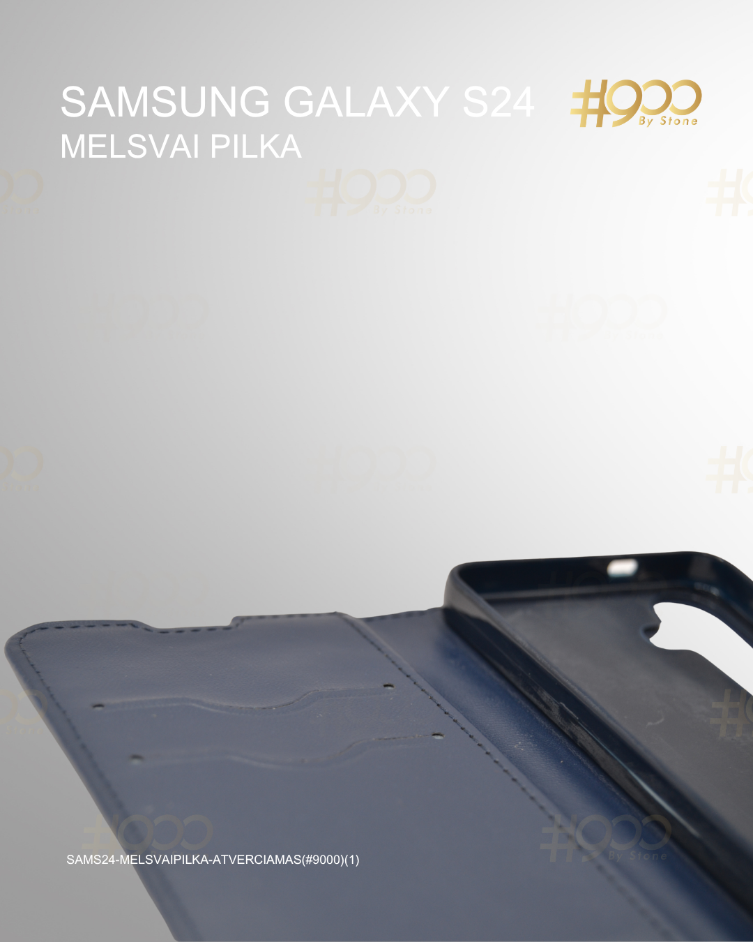 (20) trylikta deze Samsung Galaxy S24 atverčiamas dėklas – Melsvai Pilka