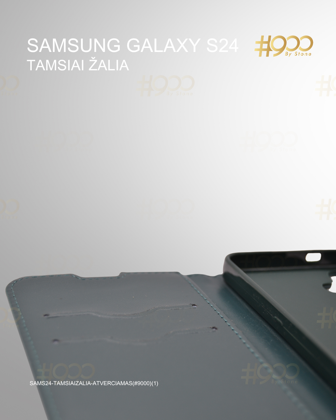 (59) trylikta deze Samsung Galaxy S24 atverčiamas dėklas – Tamsiai Žalia